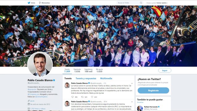 Casado desmiente informaciones sobre su carrera en Twitter