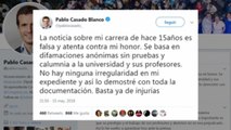 Pablo Casado niega irregularidades en su carrera: 