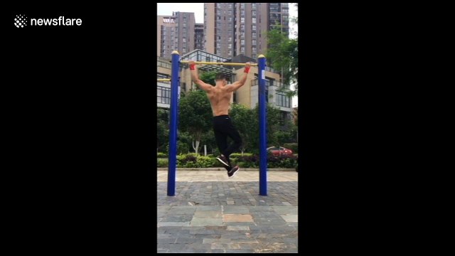 It's the hanging moonwalk! China's best body-popping dancer tackles high bar