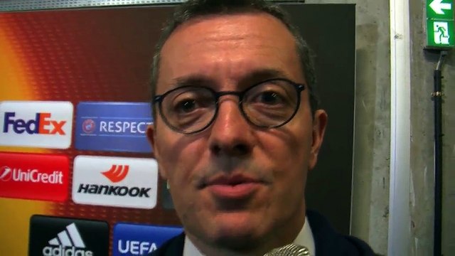 Le président olympien Jacques-Henri Eyraud déçu en zone mixte (par Iphone)