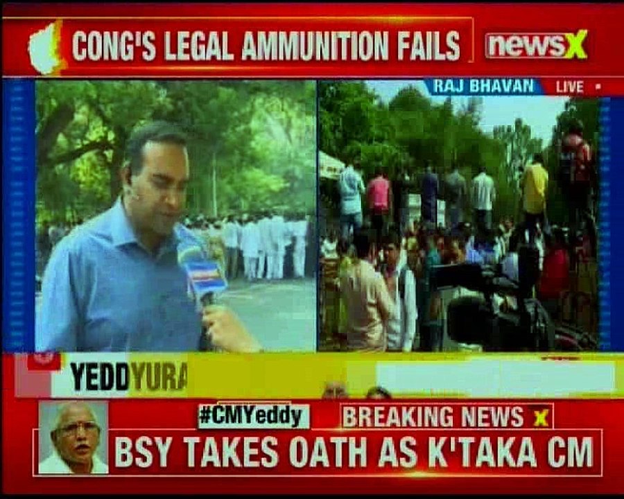 BS Yeddyurappa takes oath at Raj Bhawan, becomes new CM; Congress protests outside Vidha Sabha