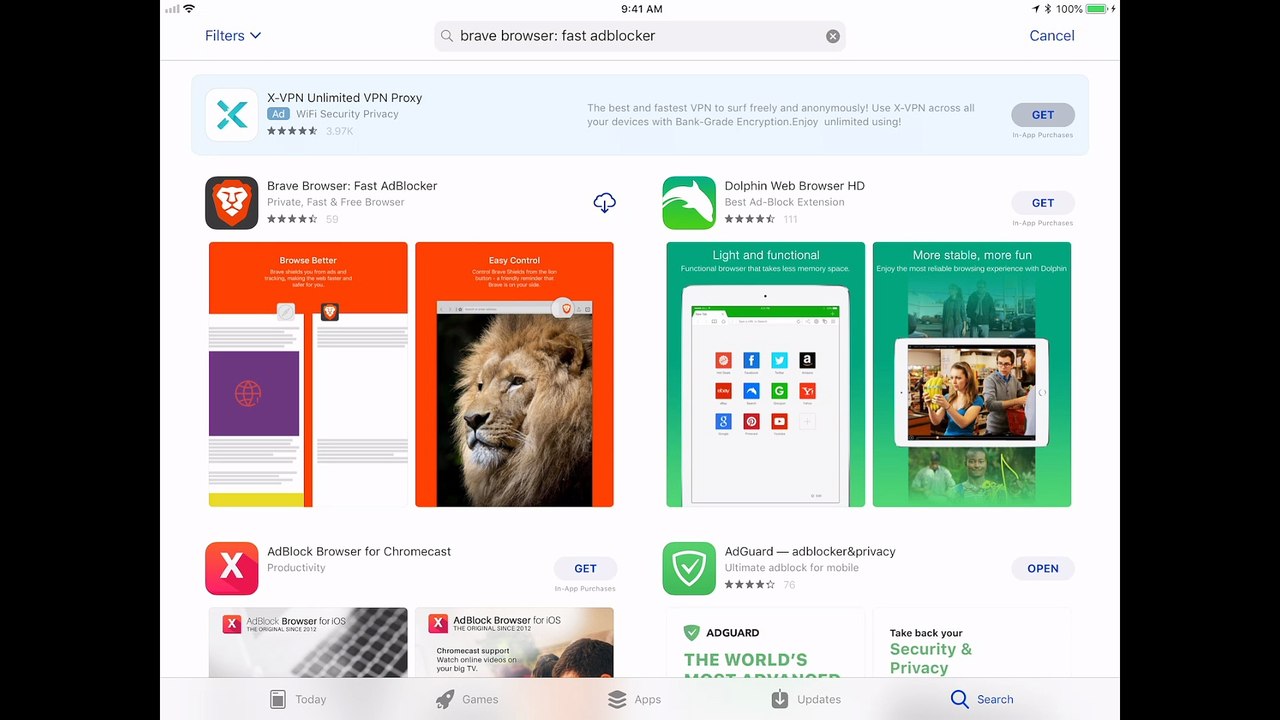 iPad - Brave Adblocking browser