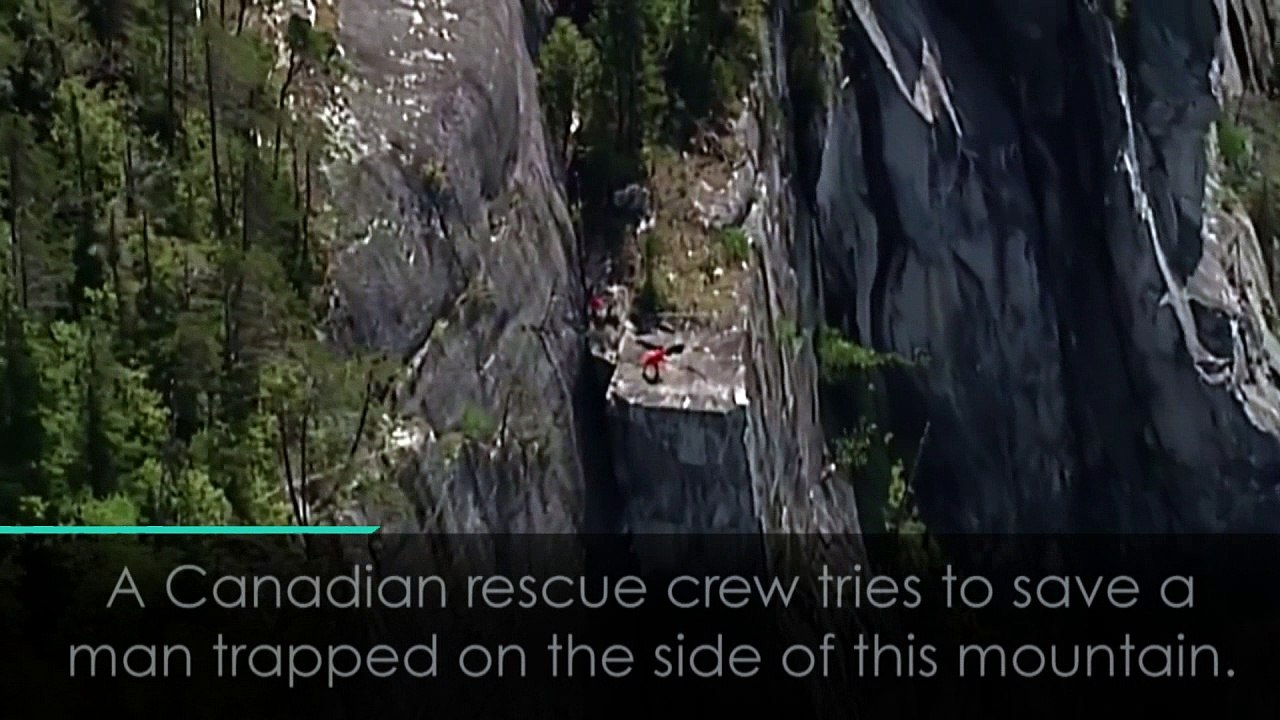 Dramatic footage shows man rescued from cliff face in Canada