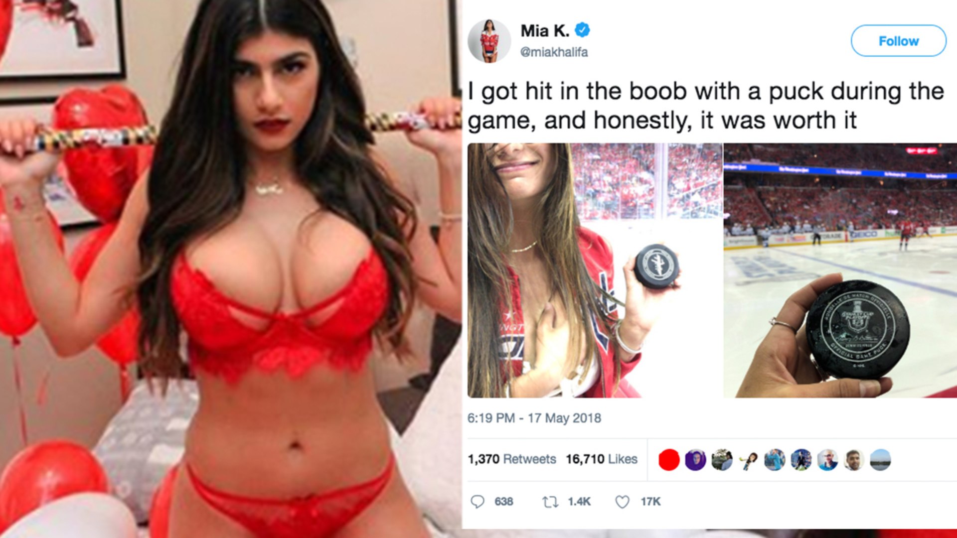 Ex-Pornstar Mia Khalifa Hit By Playoff Hockey Puck On Her Milk Jugs - video  Dailymotion