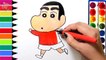 Draw Color Paint ShinChan Coloring Pages and Learn Colors for Kids