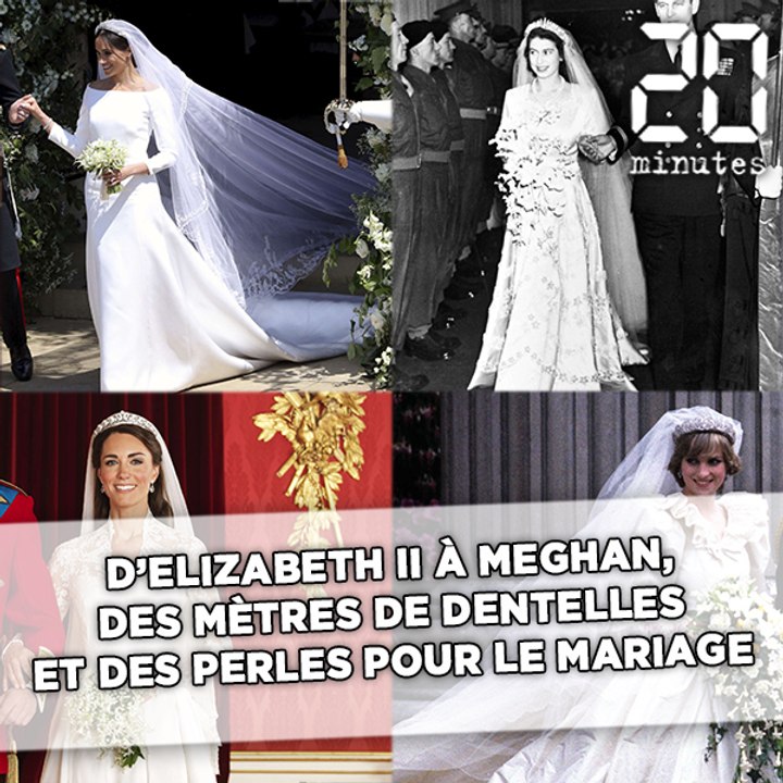 D'Elizabeth II à Meghan Markle, des mètres de dentelle et des perles