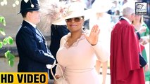 Oprah Winfrey Dressed In Pink Dress & Hat Arrives At The Royal Wedding