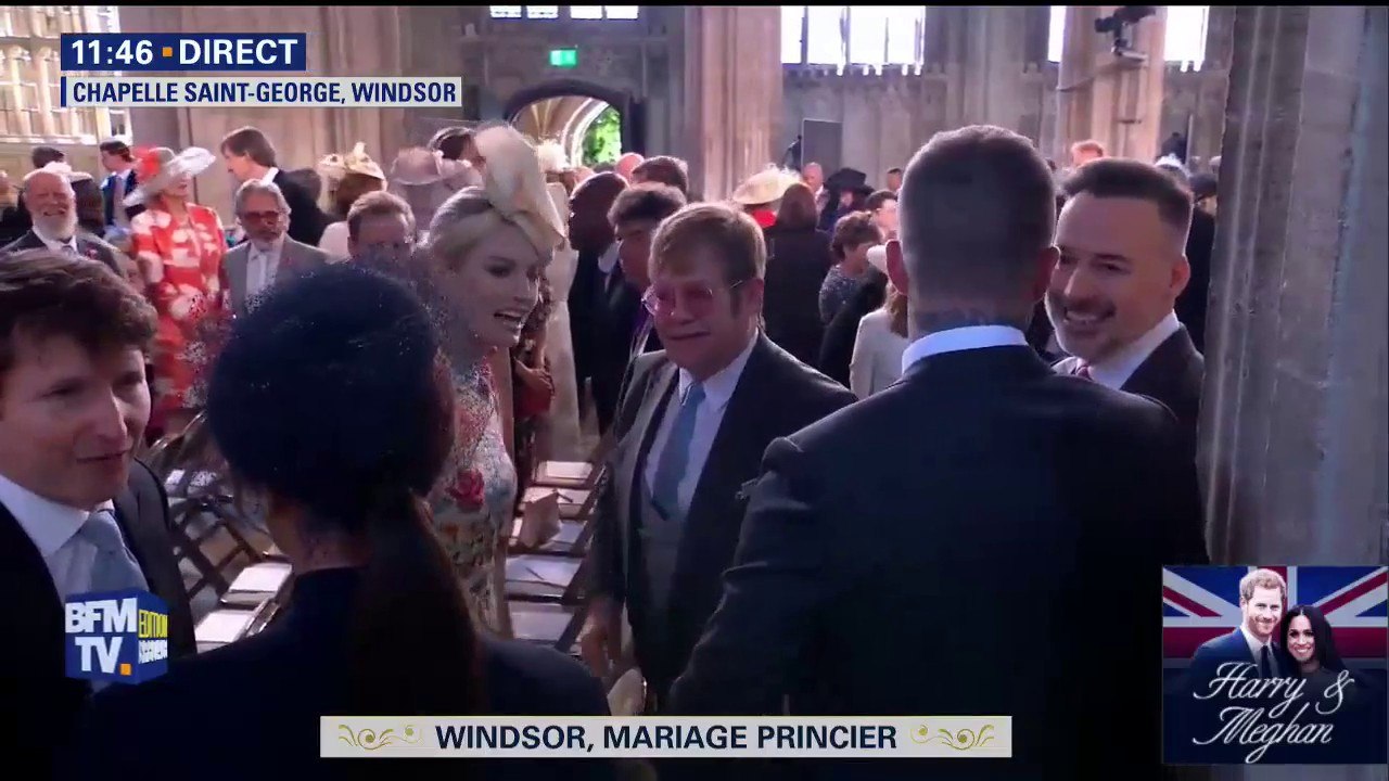 Mariage princier : arrivée d'Elton John à la chapelle St-Georges à Windsor