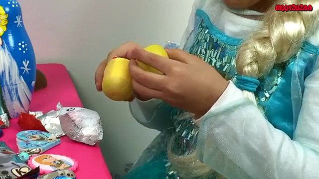 PRINCESS ELSA And Anna In Real Life Opening Russian Dolls Eggs + Kinder Egg + Olaf + Kristoff Toys!