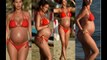Heavily pregnant Ferne McCann cradles her blossoming baby bump in a red string bikini as she hits the beach in Majorca