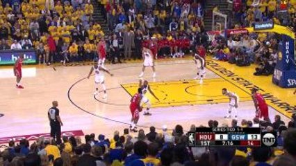 Clint Capela flies in for the alley-oop slam in the first quarter