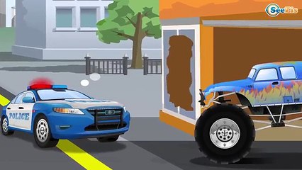 Dessin animé des 4 voitures: police arrête une voiture noire