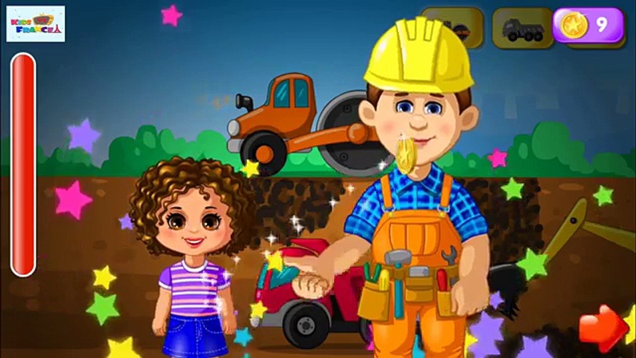 Camion dessin animé, La grue, Excavatrice, Tombereau, Jeux de construction CAMIONS transpo