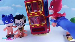 PJ Masks Baby Dolls, Owlette, Gekko, Romeo, and Catboy Vending Machine Candy and Toy Surprises