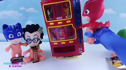 PJ Masks Baby Dolls, Owlette, Gekko, Romeo, and Catboy Vending Machine Candy and Toy Surprises