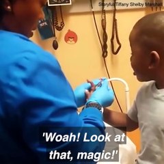 This kid wasn't scared of getting his shots because his nurse made it fun!  