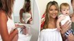 Bumping along nicely! Heavily pregnant WAG Joanna Burgess flaunts her baby belly in a white T-shirt... as she and husband George countdown the weeks until they meet their 'little lady'