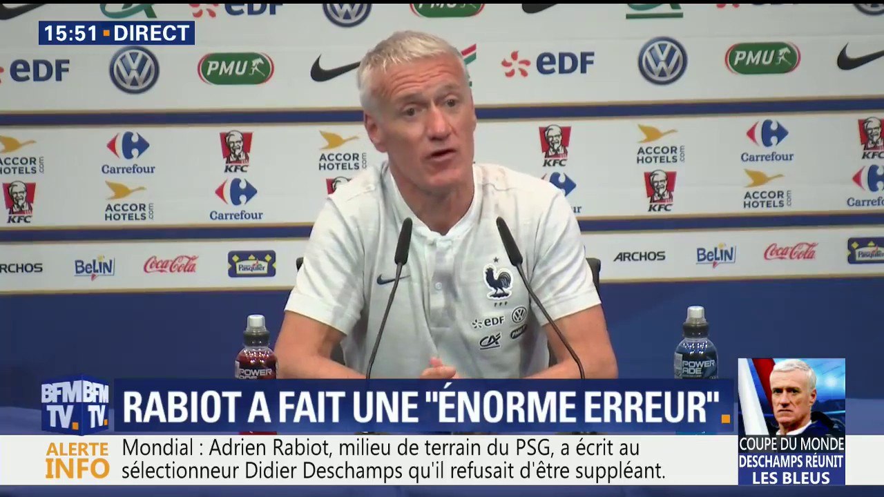 Refus de Rabiot de faire partie des suppléants: "Ça me surprend", dit Deschamps #Mondial2018