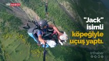 Köpeğiyle yamaç paraşütü yaptı