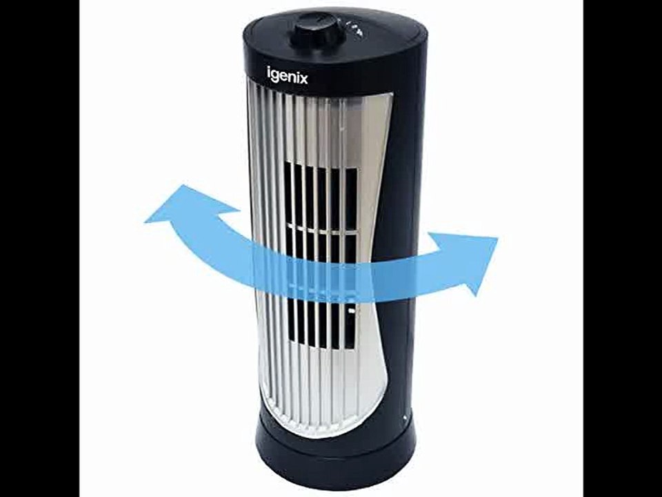 [- Igenix DF0020WH Oscillating Mini Bedside Tower Fan, 12 Inch, White/Silver  -]
