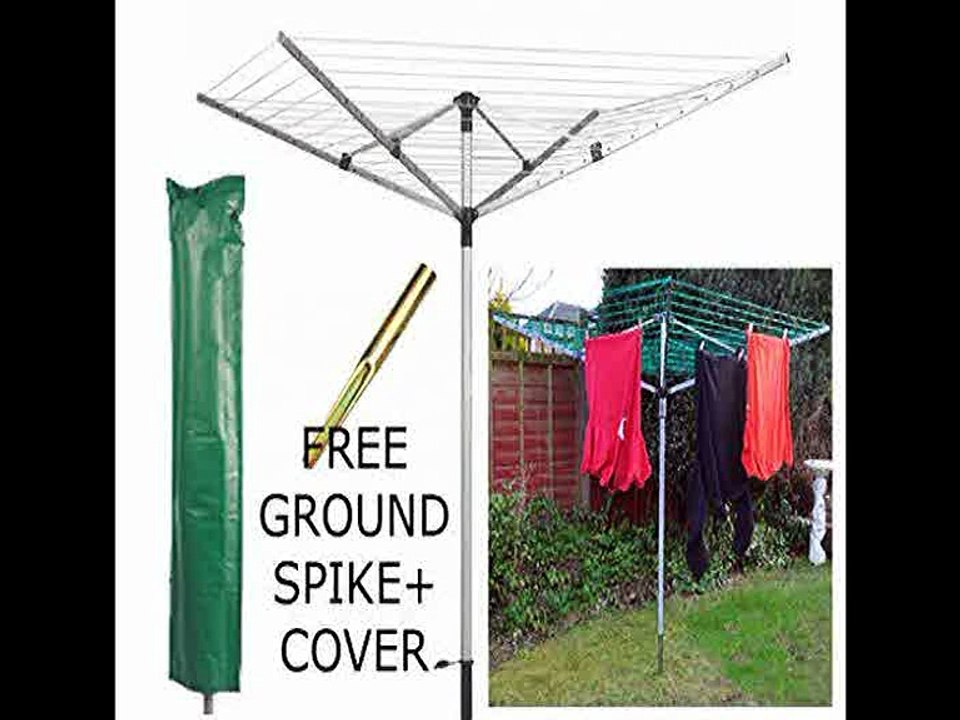 [- Elex® Outdoor Garden 4 Arm 50m folding Rotary Washing Line Clothes Airer Dryer with Free Met