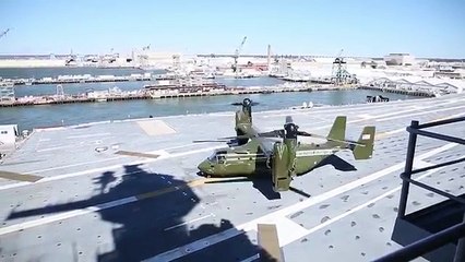 President Trump Visits US Aircraft Carrier On Marine One