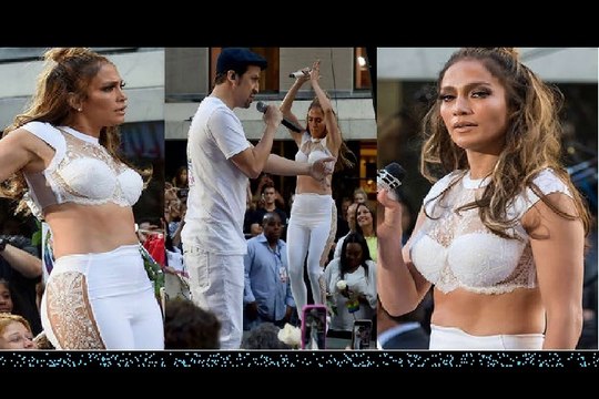 Jennifer Lopez flaunts enviable curves in stomach-baring two-piece during Orlando tribute