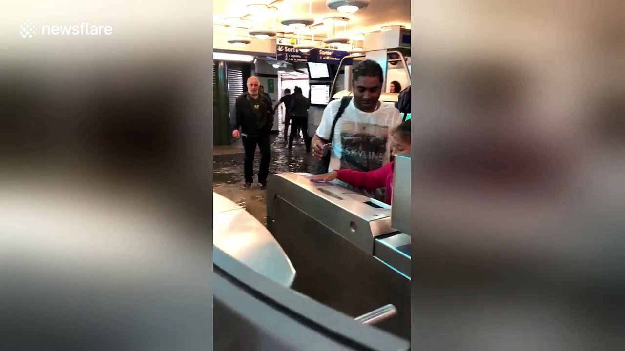 Paris metro station floods after heavy storms