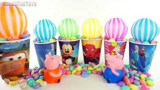 Learn Colors Ball Surprise Egg with Peppa pig - Spiderman, Mickey Mouse and Car 3 Cup For Kids