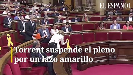 Ciudadanos quita lazos amarillos del Parlament y Torrent suspende el pleno