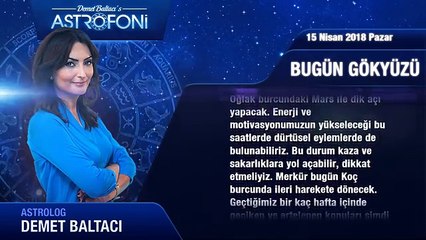15 Nisan 2018 Pazar Günlük Burç Yorumu, Demet Baltacı.