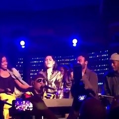 Stevie Wonder on stage with Childish Gambino, Kelly Rowland, Jessie J & Luke James