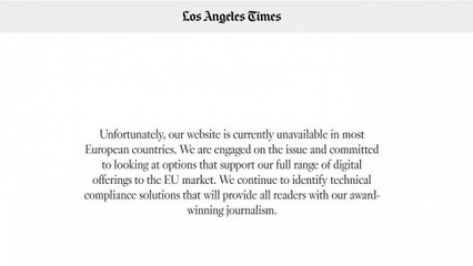 US newspaper websites blocked in EU after missing GDPR deadline