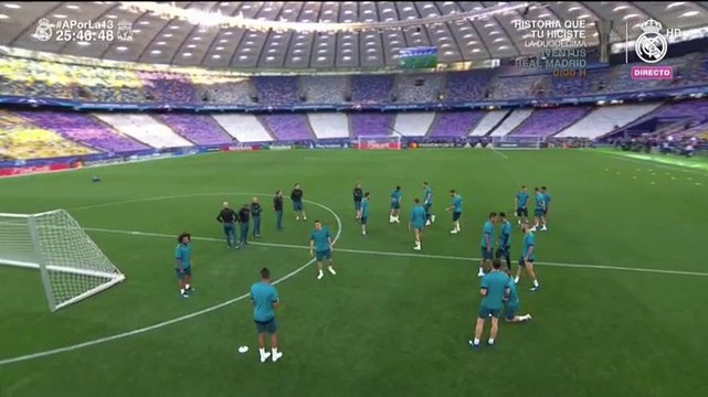 El Real Madrid salta al último entrenamiento antes de la final de Champions frente al Liverpool