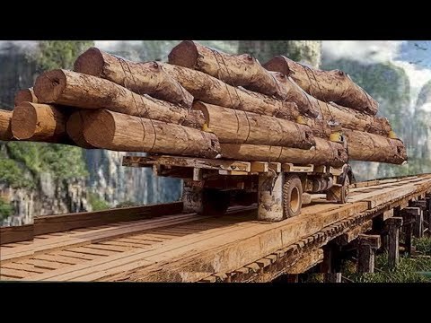 Over Size Logging Truck Crossing The Most Difficult Road To Drive On