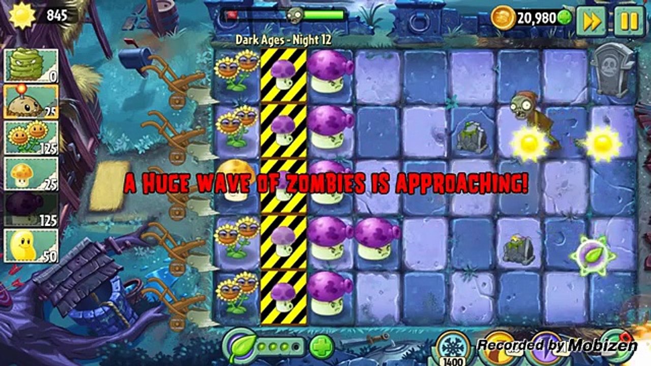 Win Plants vs Zombies 2 the Dark Ages day 12 Puff-shrooms alive