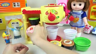 Baby doll Tea time with Robocar Poli car Pororo Cafe machine toys and School play