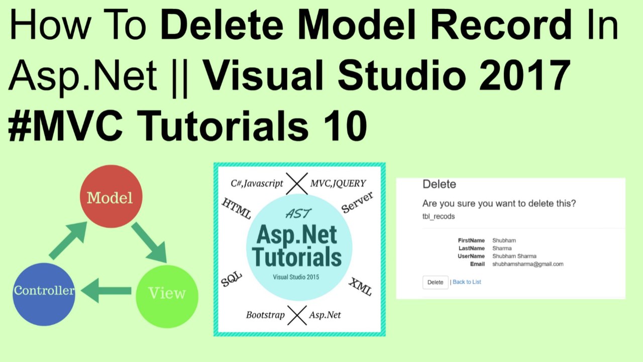 How to delete mvc model record in asp.net || visual studio 2017 #MVC Tutorials 10