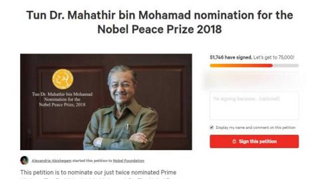 Thousands petition for Dr M to be nominated for Nobel Peace Prize