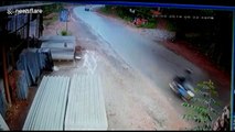 Lucky escape for scooter rider in bus smash