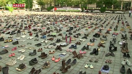 Brüksel'de AB binası önüne 4 bin 500 çift ayakkabı koydular