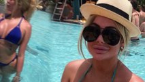 Chloe Ferry displays her surgically-enhanced cleavage and bandages in scanty bikini during Dubai getaway with Sam Gowland.