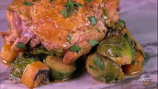 Almond Braised Chicken Thighs with Butternut Squash and Brussels Sprouts | The Chew
