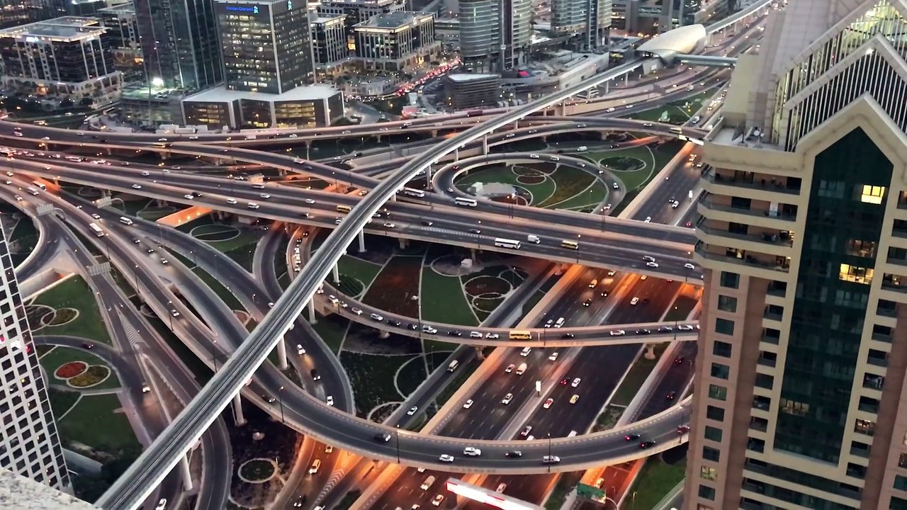 Beautiful Aerial View of Shaikh Zayed Road Dubai United Arab Emirates.