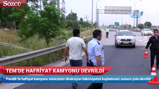 TEM'de hafriyat kamyonu devrildi sürücü yaralı