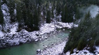4K Winter Scenery with Waterfall Sounds - Snoqualmie Falls in Winter. Washington State/ Trailer 54