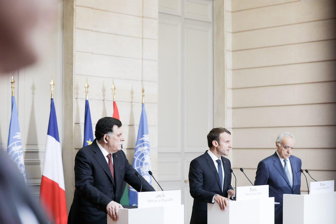 Conférence de presse du Président de la République, Emmanuel Macron sur la Libye avec Ghassan Salamé et le Premier Ministre Sarraj