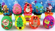 CHRISTMAS Surprise Eggs Play Doh - Learn Colors w/ Holiday Toy Surprises Santa Snowman