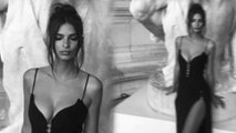 Emily Ratajkowski bares her cleavage in plunging evening gown as she shares throwback from Paris