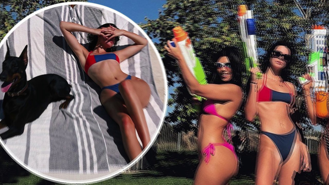 Kendall Jenner and sister Kourtney don skimpy bikinis as they hang out poolside on Memorial Day